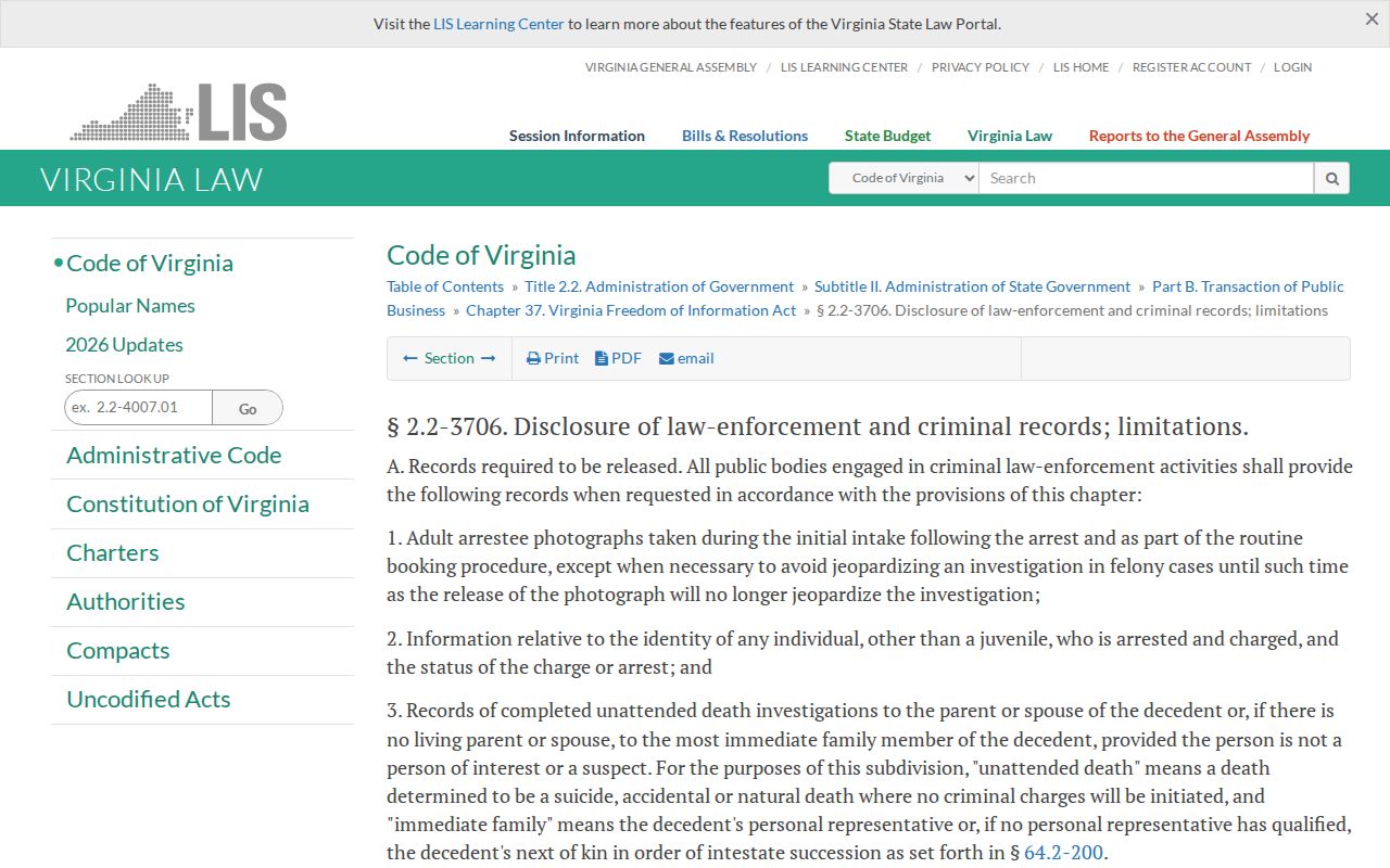 Virginia adult booking-photo release rule for Tazewell County booking records